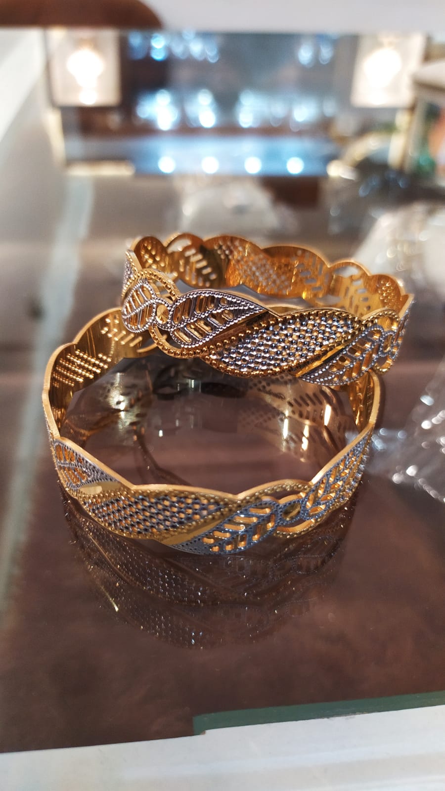 Double CNC Gold Bangle - Floral Design